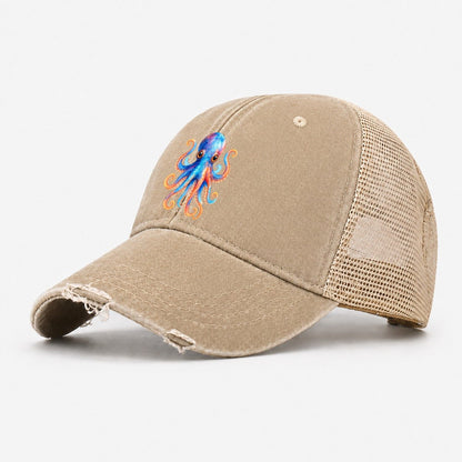 Octopus Cute Washed Trucker Hat – Khaki