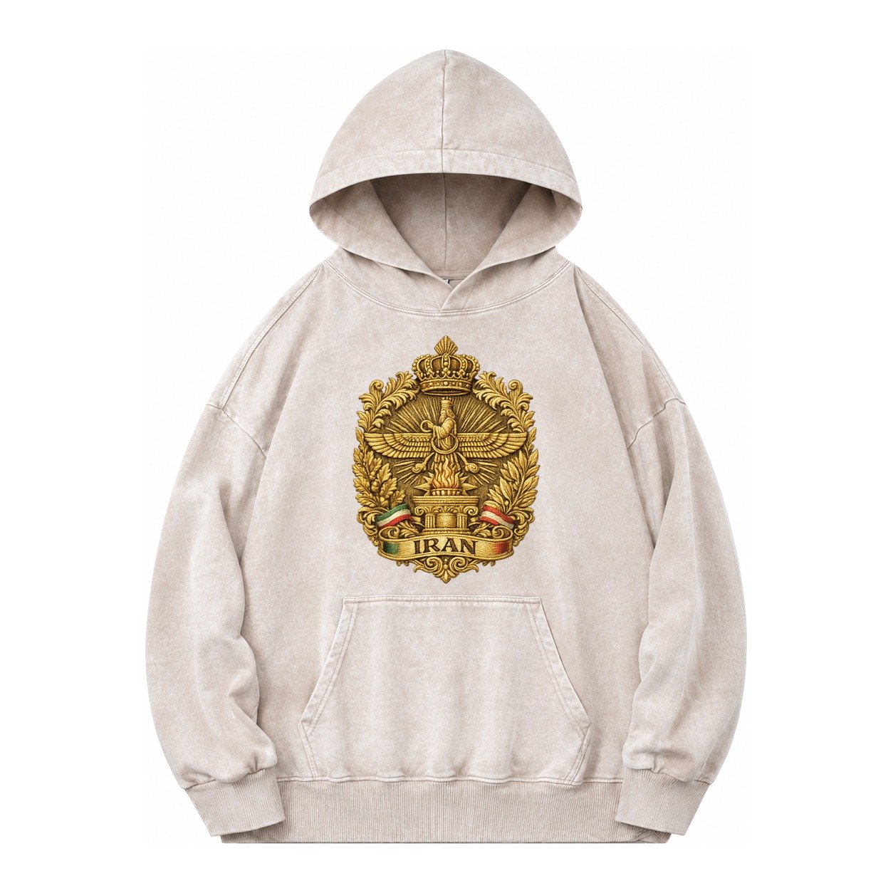 Iran Fire Temple Emblem Vintage Washed Hoodie – Off White