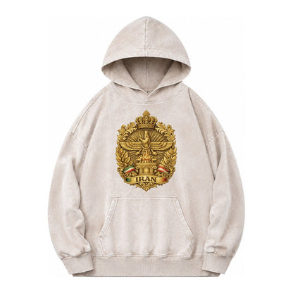 Iran Fire Temple Emblem Vintage Washed Hoodie – Off White