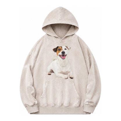 Jack Russell Terrier Dog Vintage Washed Hoodie – Off White