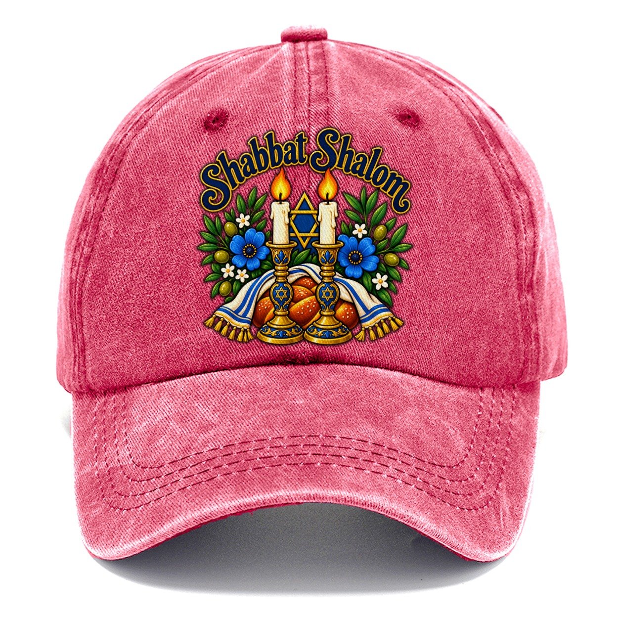 Shabbat Shalom Candles Judaism Heritage Classic Cap – Pomegranate Blush