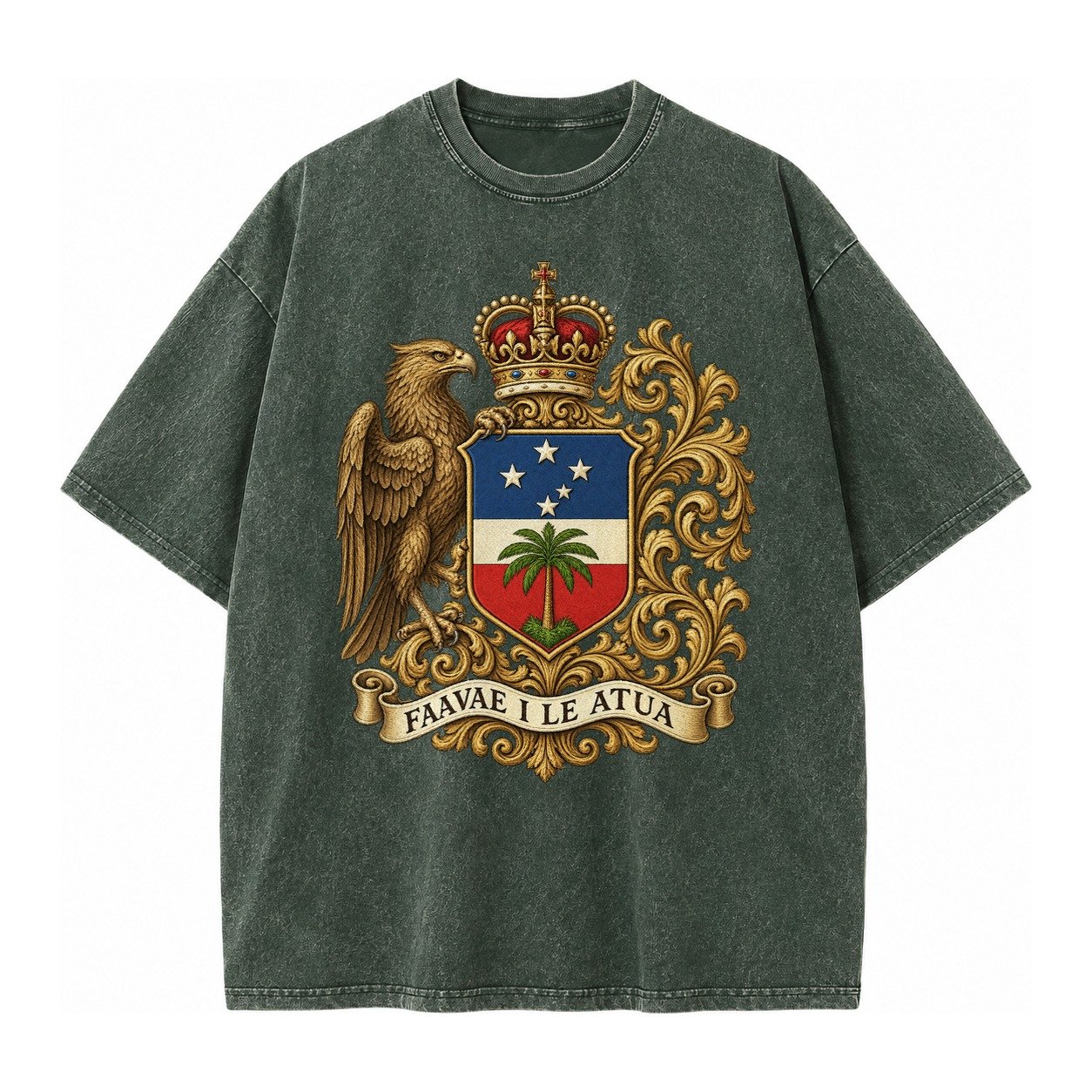 South Africa Springbok Emblem Springbok With Protea Green Go Vintage T-shirt – Forest Mist