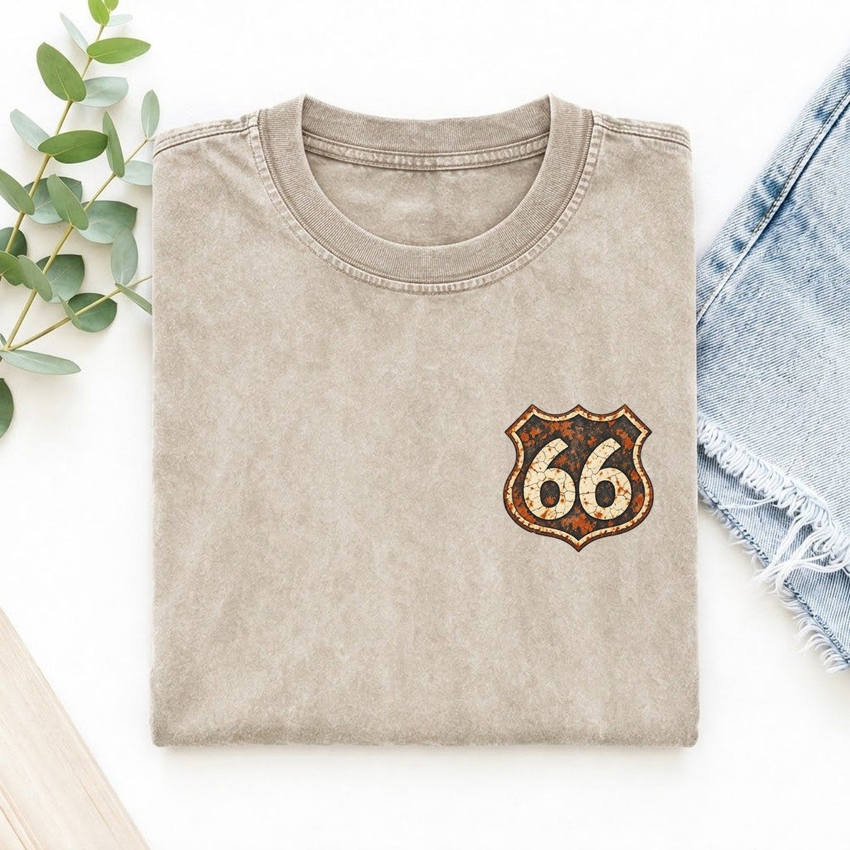 Route 66 Left Chest Vintage T-shirt – Off White