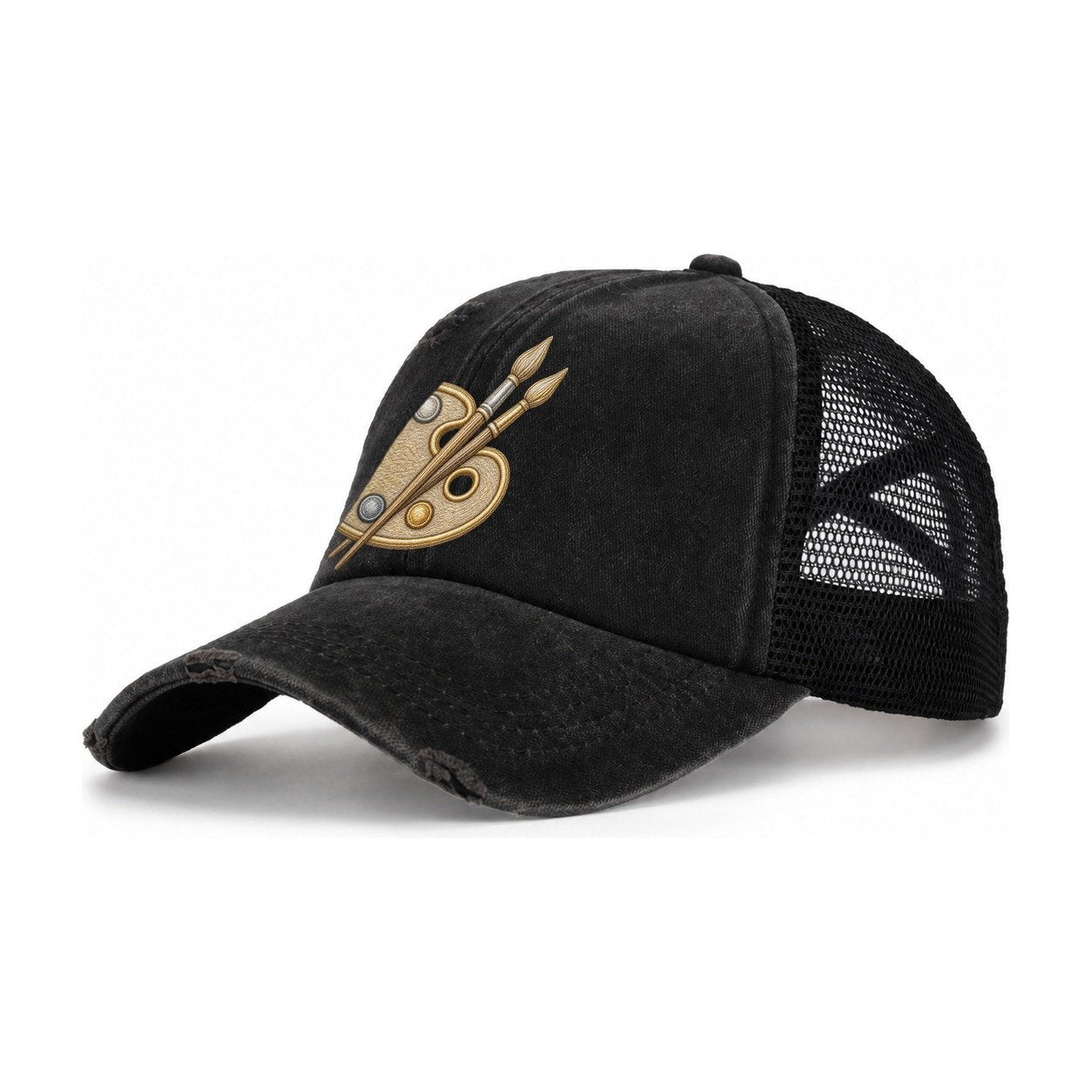 Artist Palette Women's Ponytail Trucker Hat – Black Black