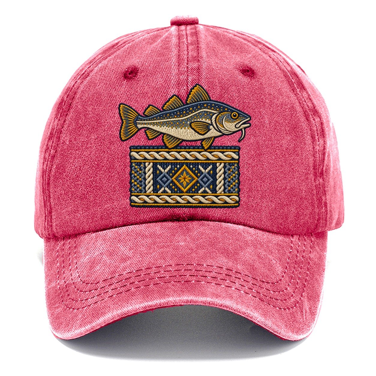 Fisherman S Gansey Knit And Cod Uk Culture Heritage Classic Cap – Pomegranate Blush