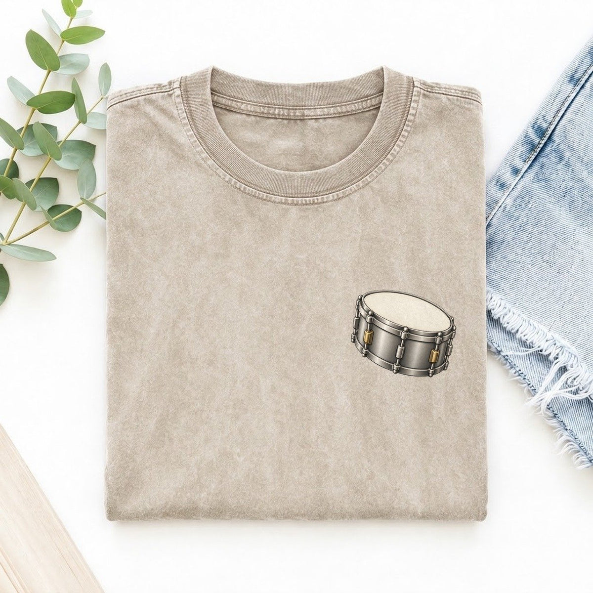 Snare Drum Tension Keepsake Emblem Left Chest Vintage T-shirt – Off White