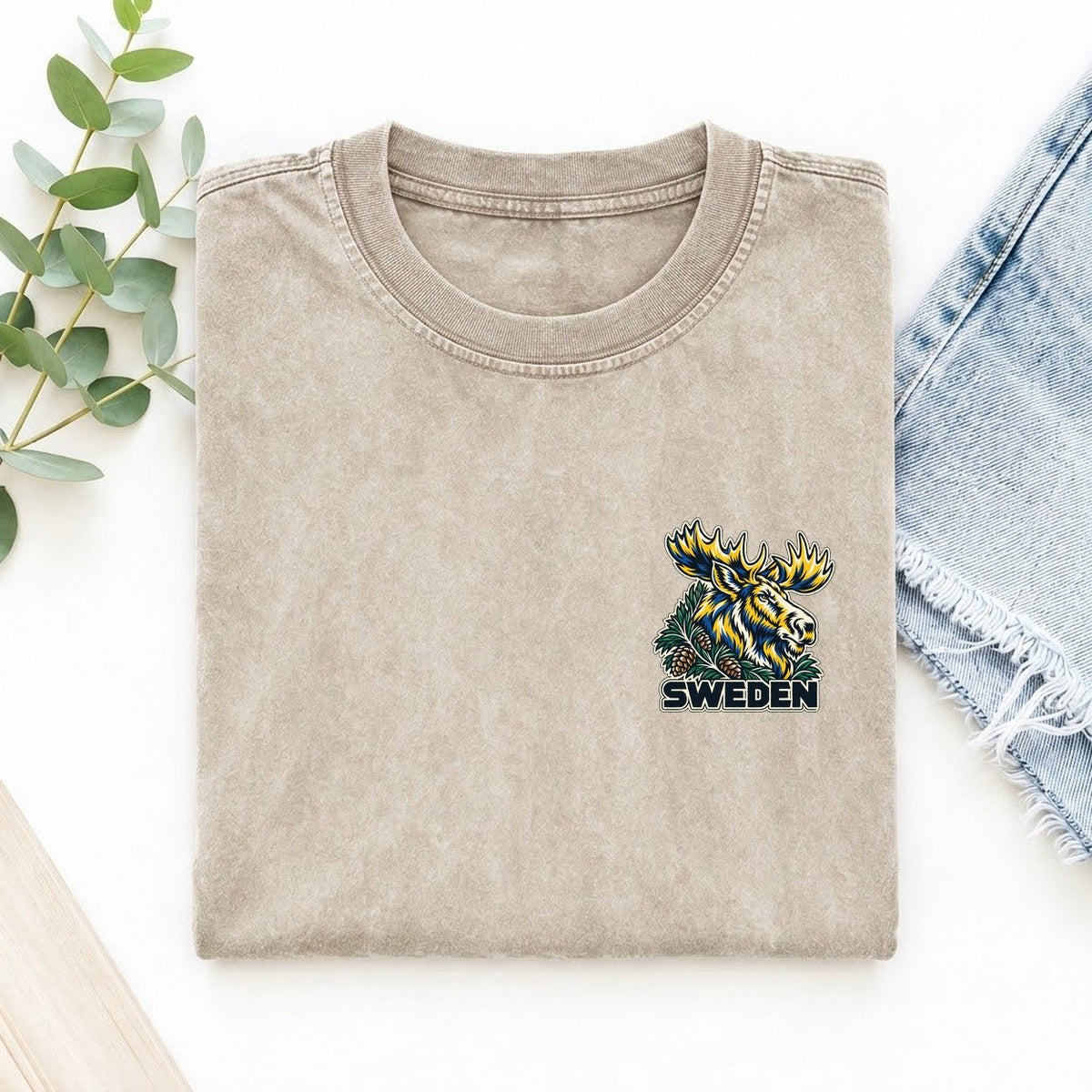 Sweden Country Pride Left Chest Vintage T-shirt – Off White