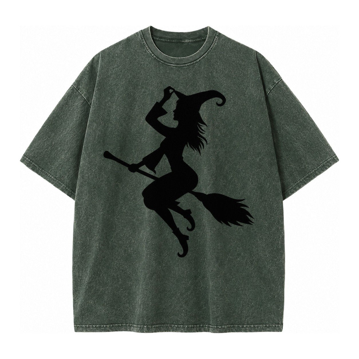 202308151409 Witch On Broom 4 Vintage T-shirt – Forest Mist