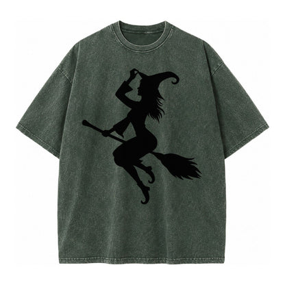 202308151409 Witch On Broom 4 Vintage T-shirt – Forest Mist