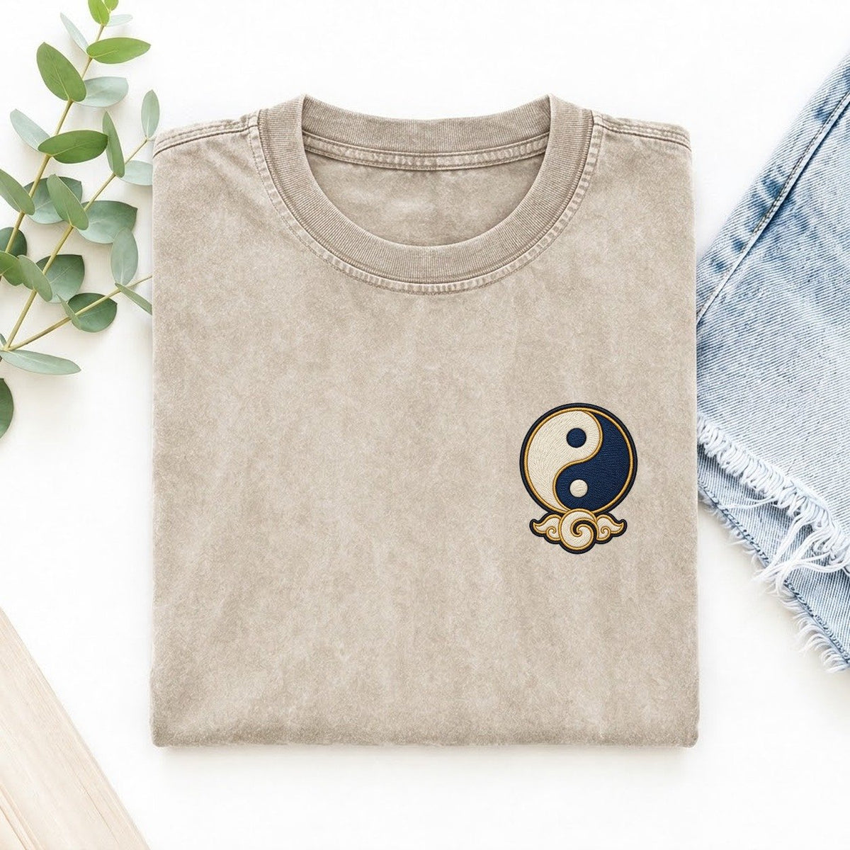 Yin Yang Cloud Symbol Emblems Left Chest Vintage T-shirt – Off White