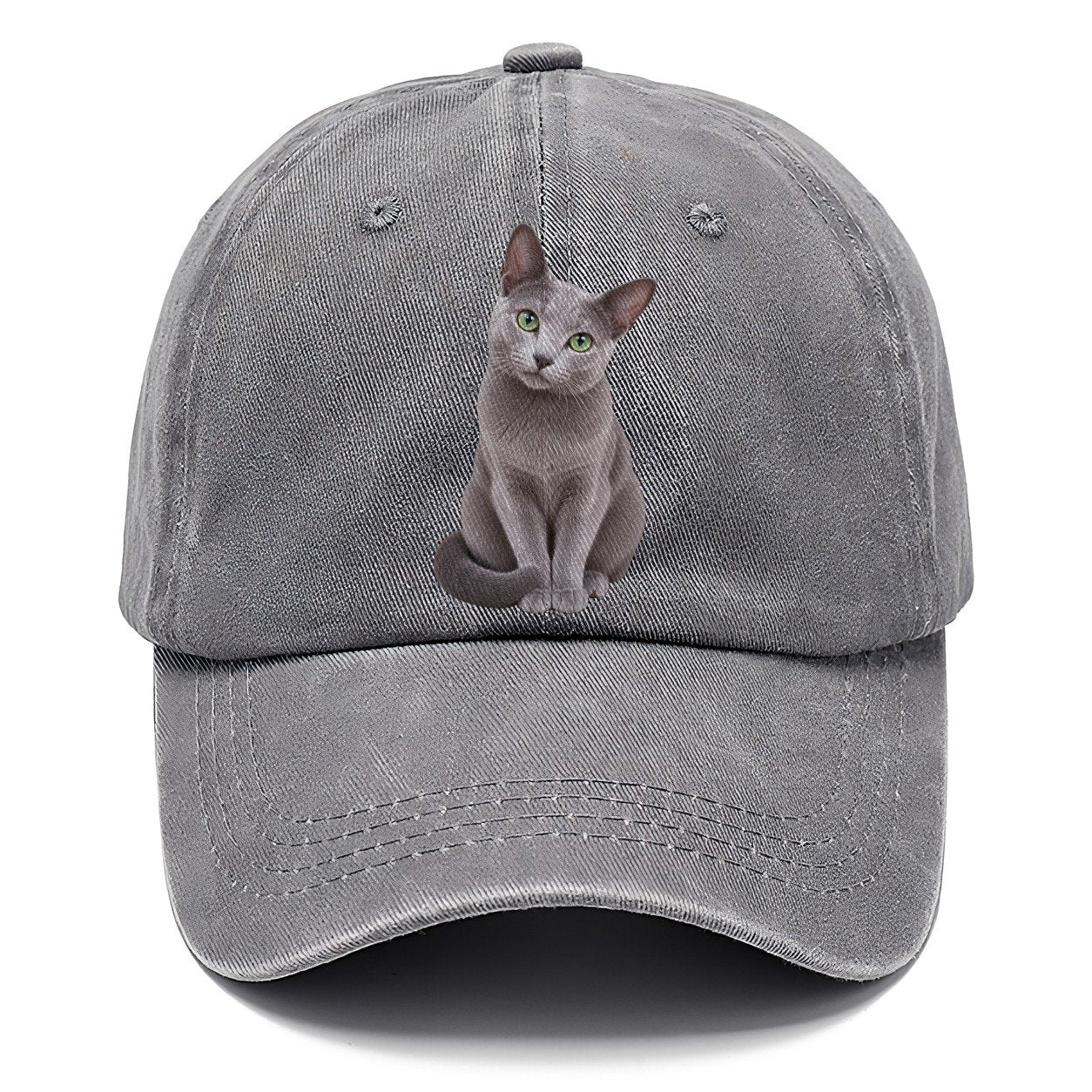 Russian Blue Seated Portrait Realistic Cat Portrait Classic Cap – Urban Haze