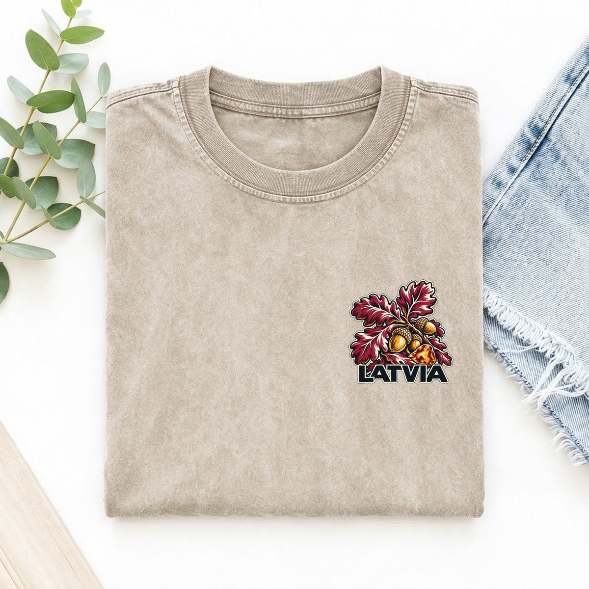 Latvia Country Pride Left Chest Vintage T-shirt – Off White