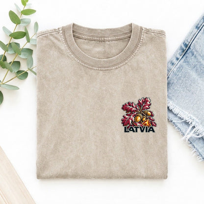 Latvia Country Pride Left Chest Vintage T-shirt – Off White