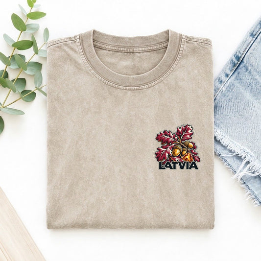 Latvia Country Pride Left Chest Vintage T-shirt – Off White