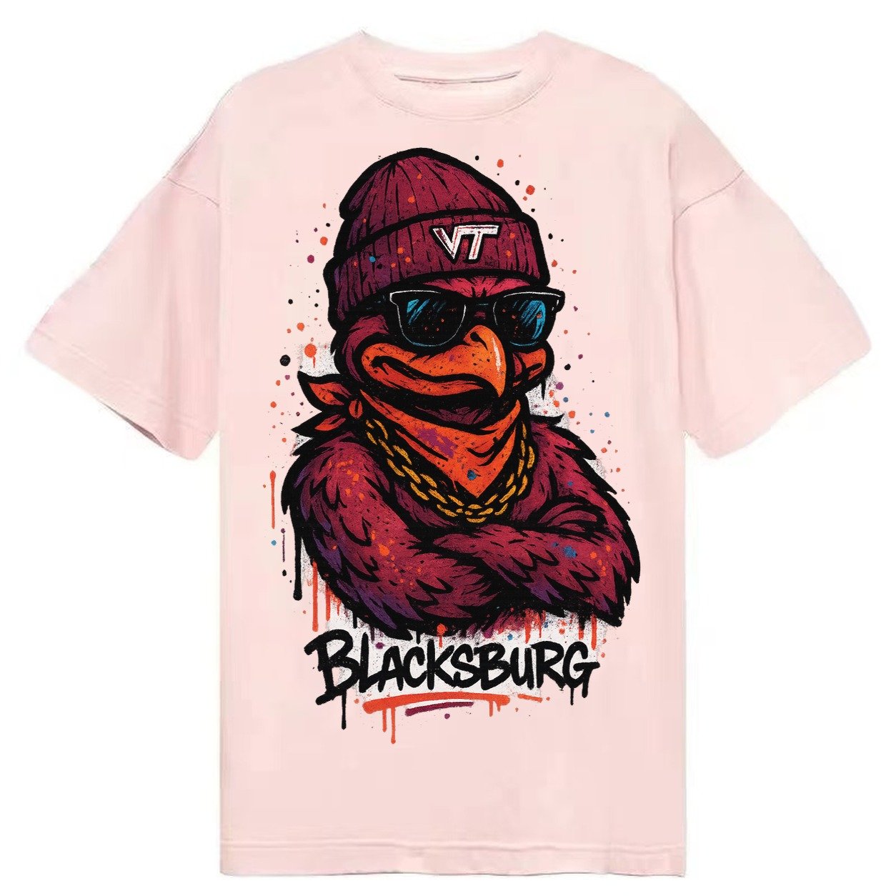 Blacksburg Hokiebird Wearing Virginia Tech Beanie With Vt Pa Classic T-shirt – Pink