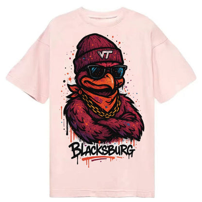 Blacksburg Hokiebird Wearing Virginia Tech Beanie With Vt Pa Classic T-shirt – Pink