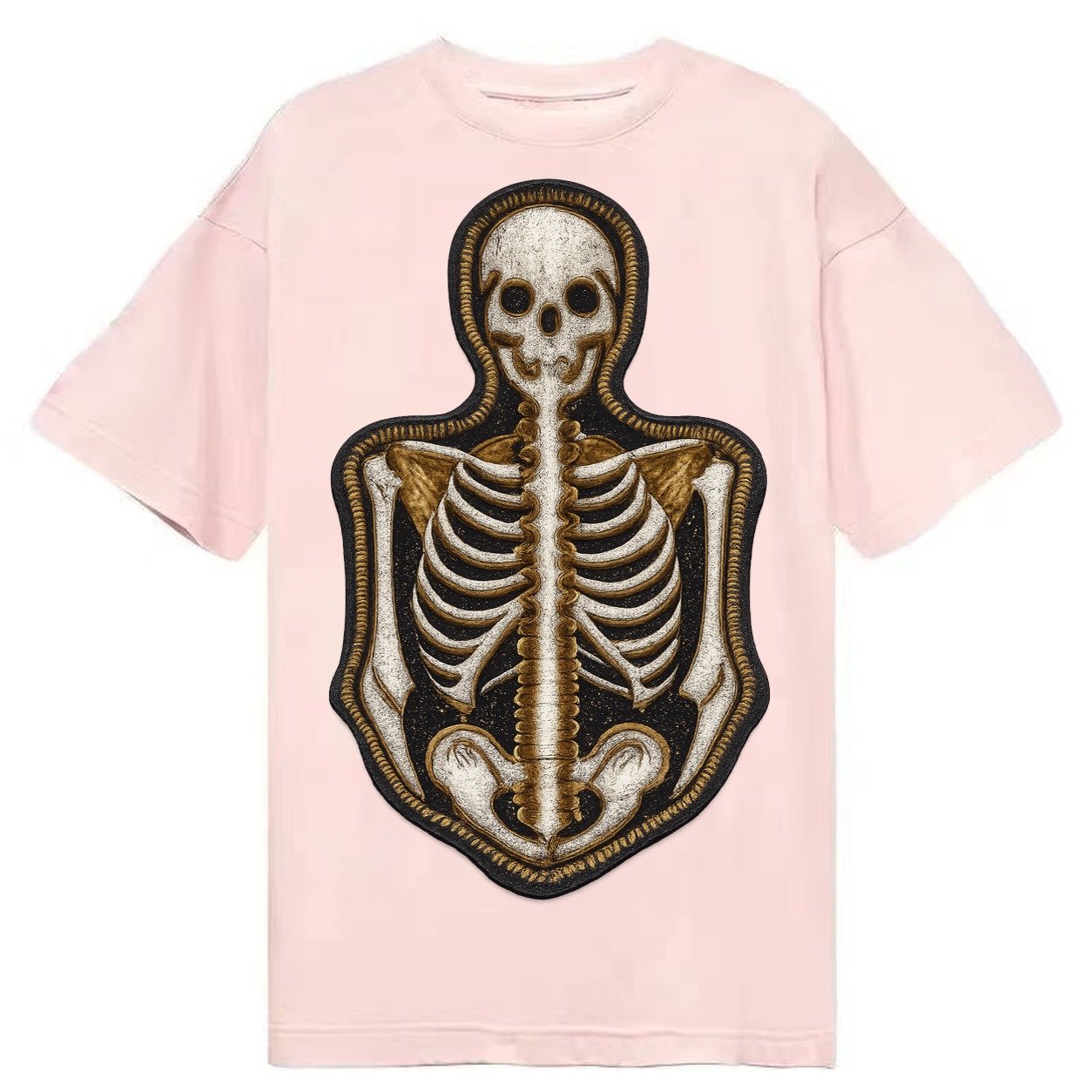 Embroidered Patch Design Skeleton Bones Skeletal System In W Classic T-shirt – Pink