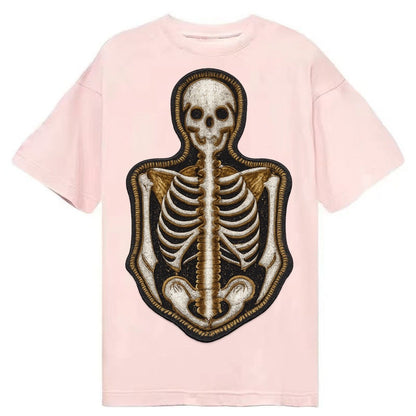 Embroidered Patch Design Skeleton Bones Skeletal System In W Classic T-shirt – Pink