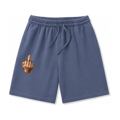 Middle Finger Hand Gesture In Skin Tone Attitude Washed Shorts – Navy Blue