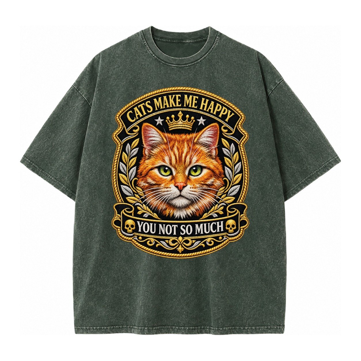Cats Make Me Happy You Not So Much Cat Face In Orange Cat Pr Vintage T-shirt – Forest Mist