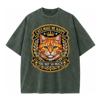 Cats Make Me Happy You Not So Much Cat Face In Orange Cat Pr Vintage T-shirt – Forest Mist