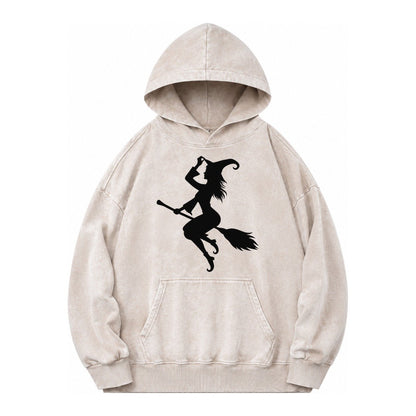 202308151409 Witch On Broom 4 Vintage Washed Hoodie – Off White