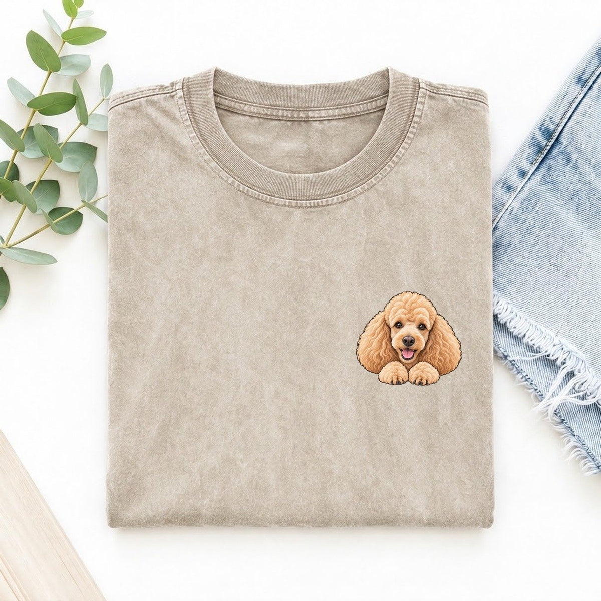 Apricot Poodle Left Chest Vintage T-shirt – Off White