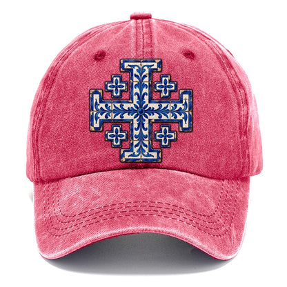 Blue And White Glazed Tile Jerusalem Cross Classic Cap – Pomegranate Blush