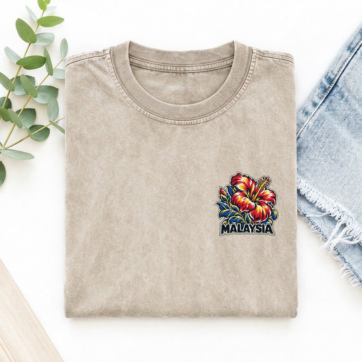 Malaysia Country Pride Left Chest Vintage T-shirt – Off White