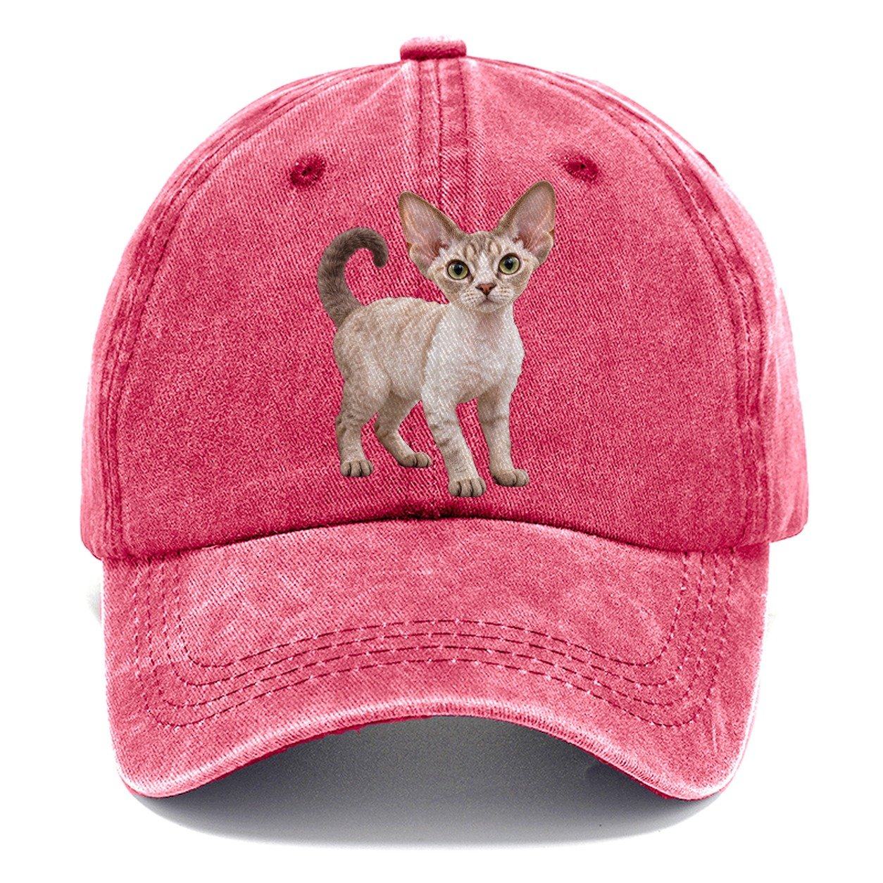 Devon Rex Standing Three Quarter Realistic Cat Portrait Classic Cap – Pomegranate Blush