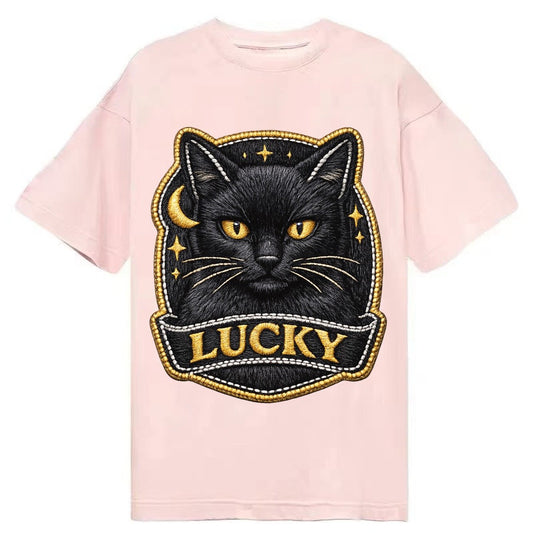 Lucky Black Cat Badge 064dd1 Classic T-shirt – Pink