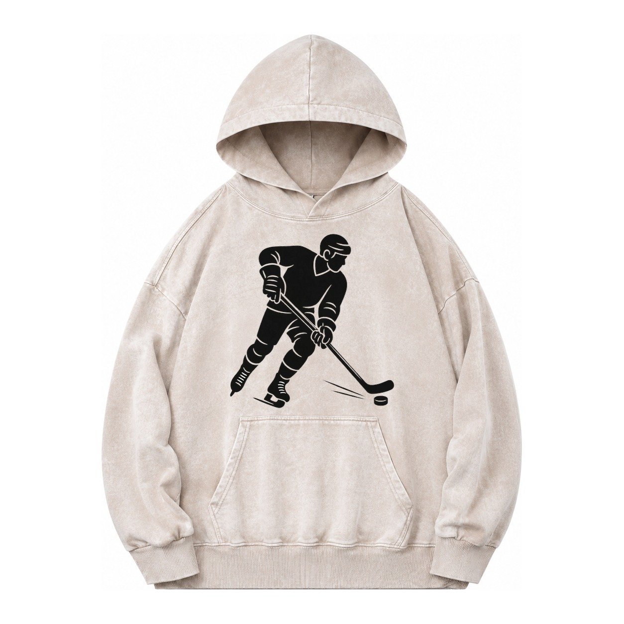 Ice Hockey Player Shooting Puck Vintage Washed Hoodie – Off White