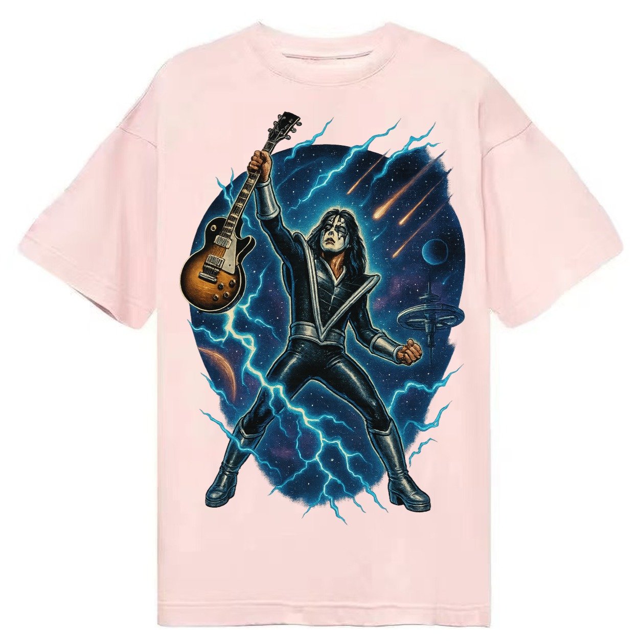 Ace Frehley Cosmic Solo Guitar Raised High Space Station Bac Classic T-shirt – Pink