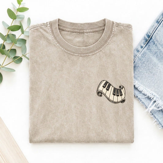 Piano Key Fold Keepsake Emblem Left Chest Vintage T-shirt – Off White