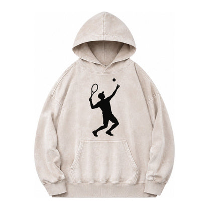 Tennis Player Serving Powerful Shot Vintage Washed Hoodie – Off White