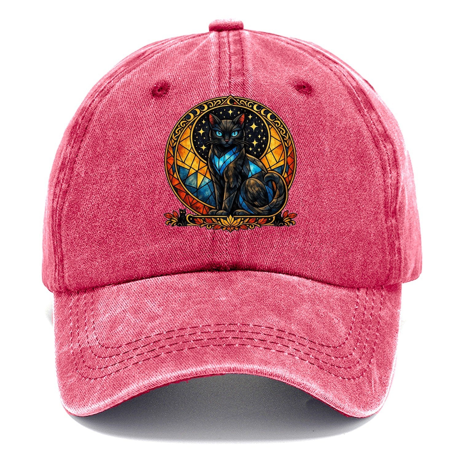 Stained Glass Black Cat Classic Cap – Pomegranate Blush
