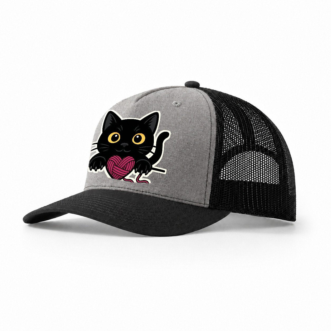 Black Cat Yarn Playful 968d17 Trucker Hat – Grey-Black