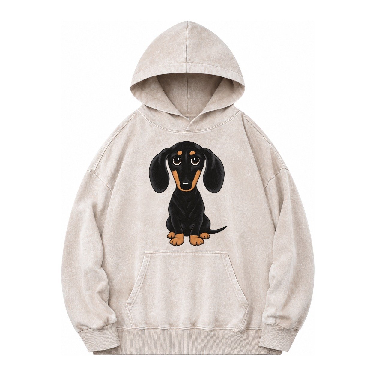 Retro Dachshund Vintage Washed Hoodie – Off White