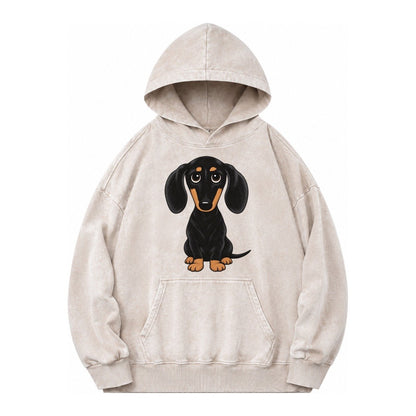 Retro Dachshund Vintage Washed Hoodie – Off White