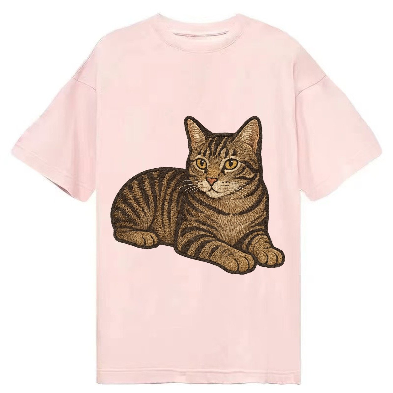 Manx Tailless Round Rump Relaxed Lying Down With Head Up Emb Classic T-shirt – Pink