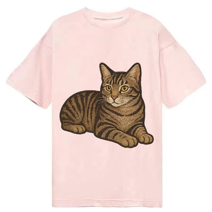 Manx Tailless Round Rump Relaxed Lying Down With Head Up Emb Classic T-shirt – Pink