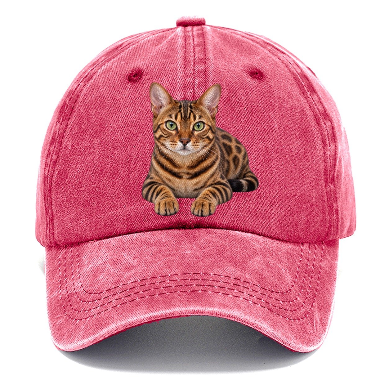 Bengal Reclining Paws Forward Realistic Cat Portrait Classic Cap – Pomegranate Blush