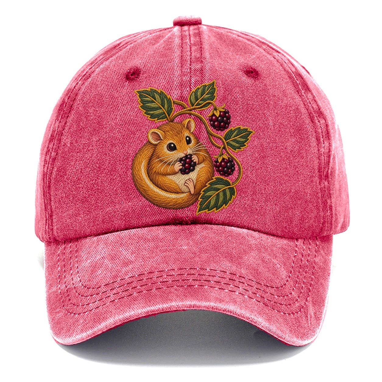British Hedgerow Dormouse And Blackberries Uk Culture Heritage Classic Cap – Pomegranate Blush