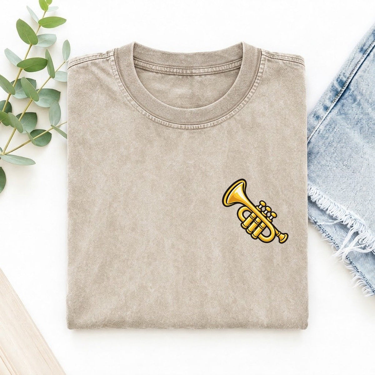 Golden Trumpet Left Chest Vintage T-shirt – Off White