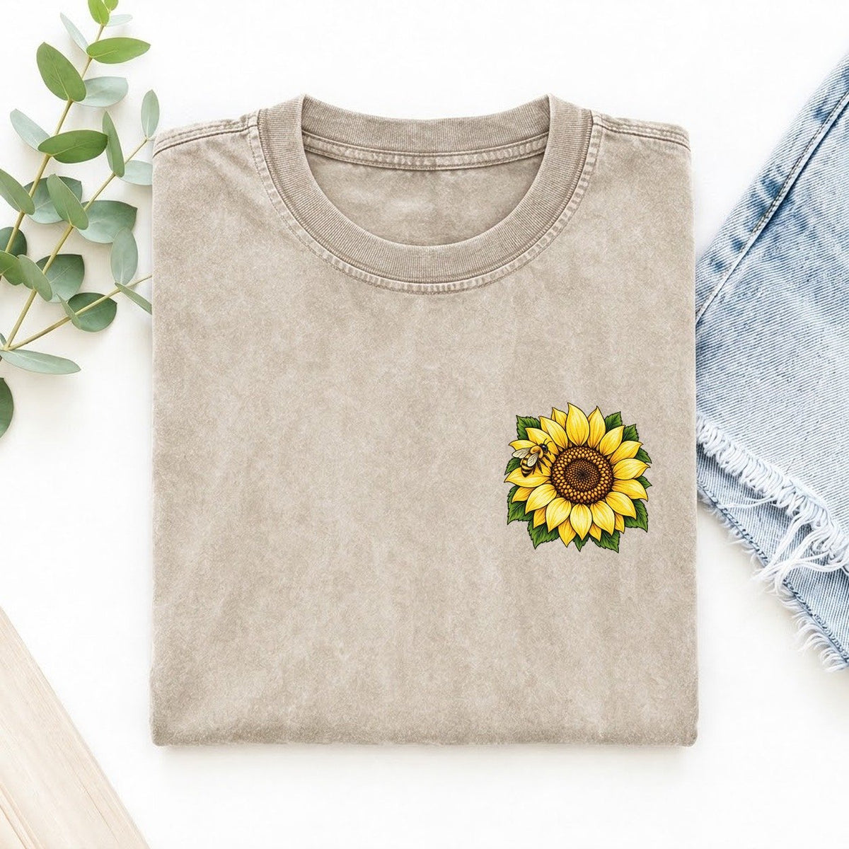 Vintage Sunflower Left Chest Vintage T-shirt – Off White