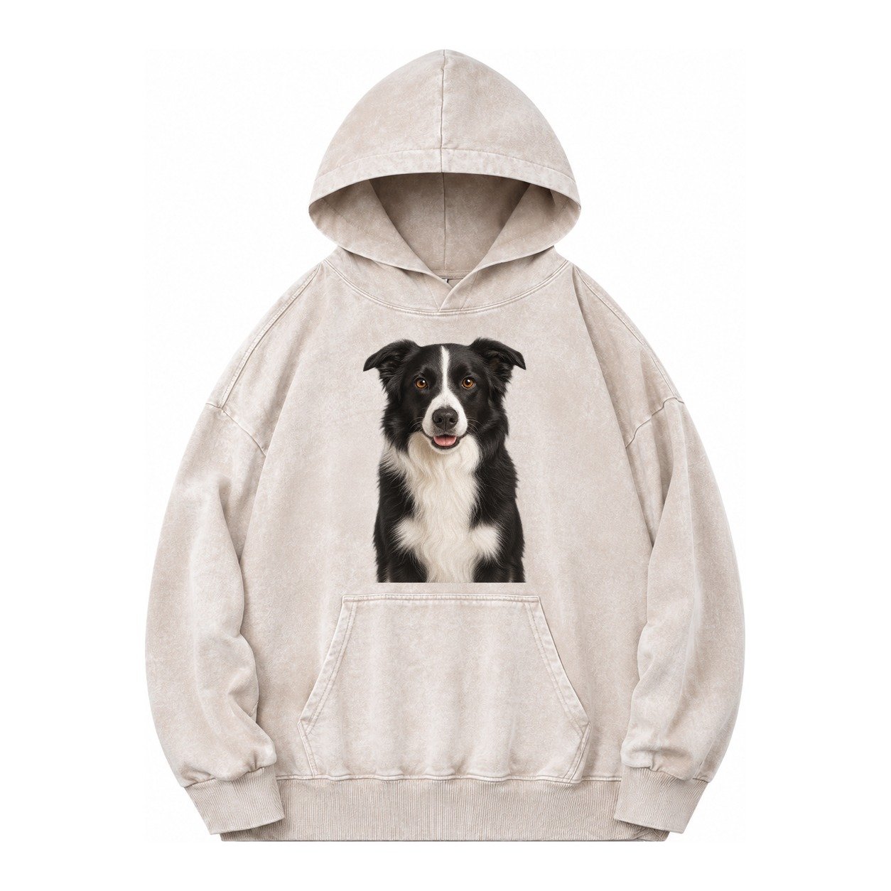 Border Collie Intelligent Companion Vintage Washed Hoodie – Off White
