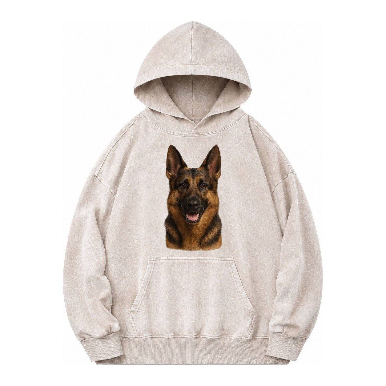 German Shepherd Portrait Vintage Washed Hoodie – Off White