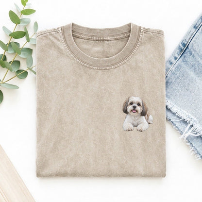 Shih Tzu Lying Down Left Chest Vintage T-shirt – Off White