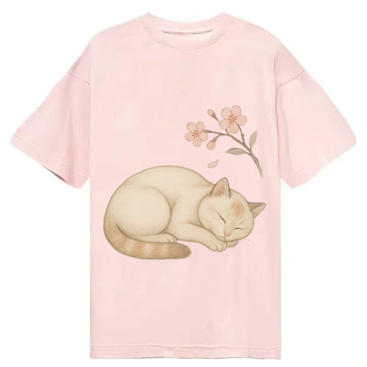 Zen Garden Cat Japanese Aesthetic Lying Peaceful Minimalist Classic T-shirt – Pink
