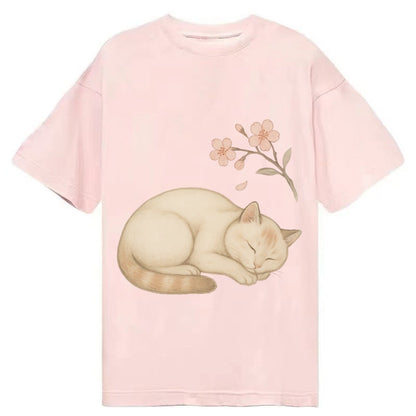 Zen Garden Cat Japanese Aesthetic Lying Peaceful Minimalist Classic T-shirt – Pink